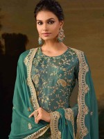 Light Teal Heavy Silk Designer Salwar Kameez